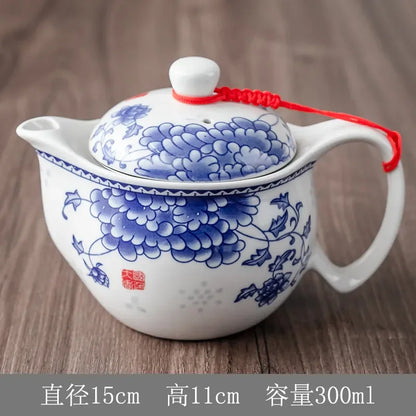 Household Porcelain Teapot Ceramic Large Capacity Pot Blue and White Retro Loop Handle Beam