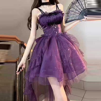 Summer New French Fashionable, Waist Wrapped, Slim and Slim Slim Sparkling Tailed Dress Short Skirt for Women