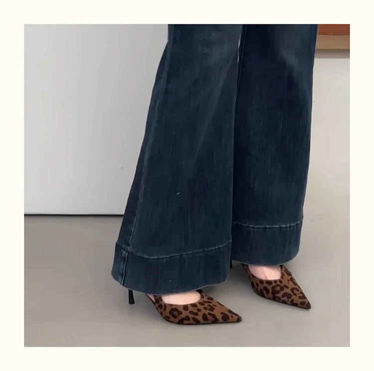 2025 Summer Leopard High Heel Women Sandals Fashion Pointed Toe Shoes Design Style Banquet Party Sandals Shoes