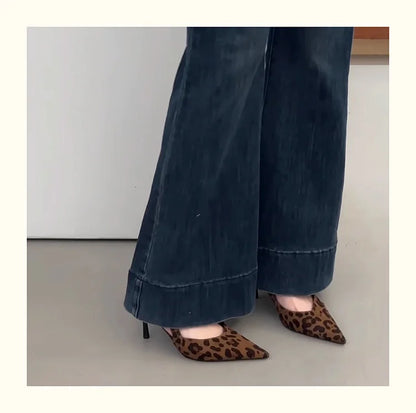2025 Summer Leopard High Heel Women Sandals Fashion Pointed Toe Shoes Design Style Banquet Party Sandals Shoes