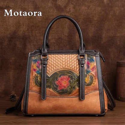 MOTAORA Genuine Leather Shoulder Bag for Women Retro Vintage Cowhide Handbag Ladies Purse Crossbody Bag Fashion Luxury Designer
