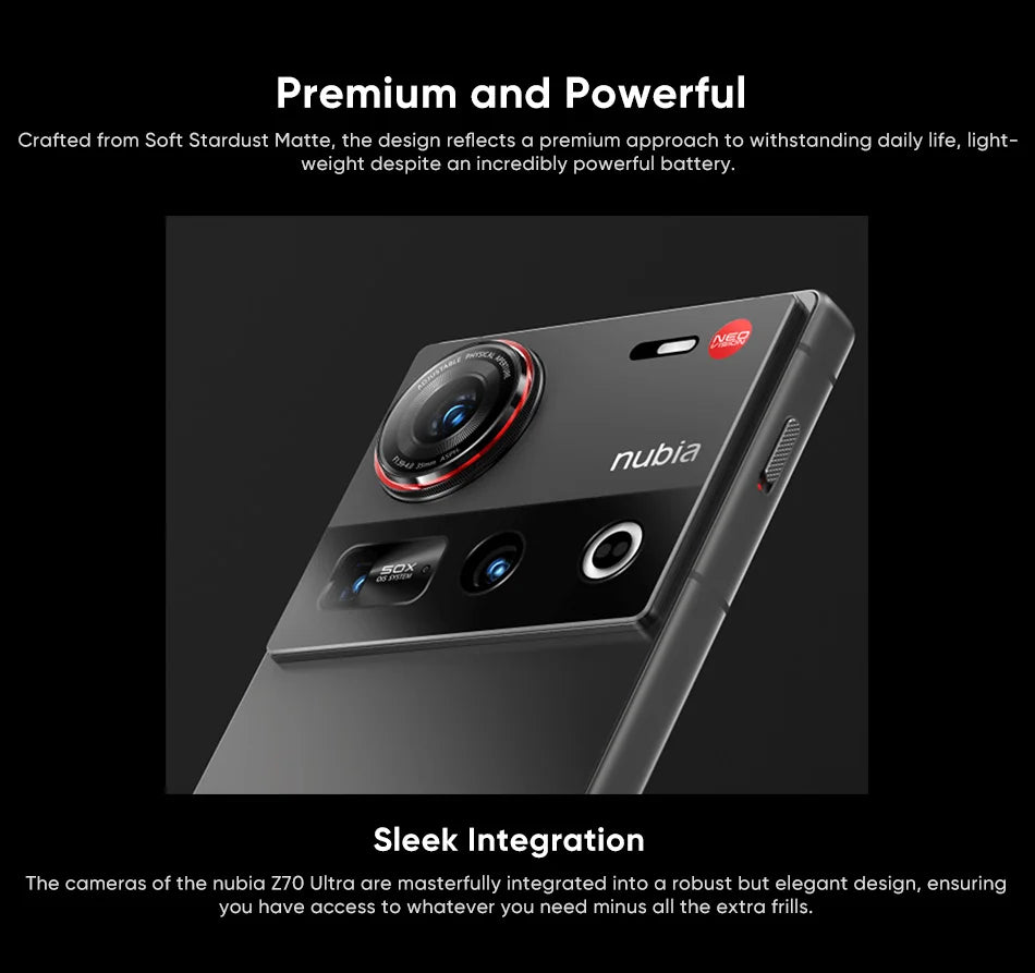 Nubia Z70 Ultra 5G Smartphone Snapdragon 8 Elite Processor 6.85' 144Hz AMOLED Display NFC  Global Version 16GB 512GB