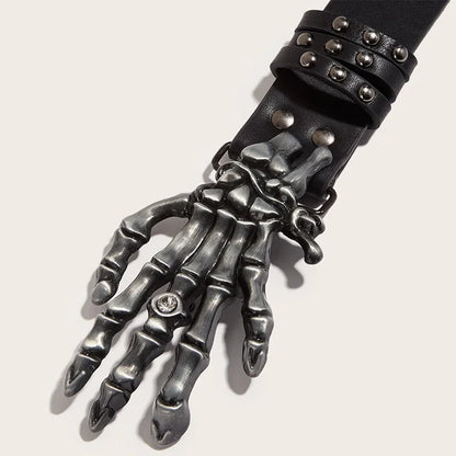 Women's Punk Skull Belt Harajuku Gothic Y2K Rivets Skeleton Hand Decoration Belt Men Girls Leather Belt Halloween Accessories