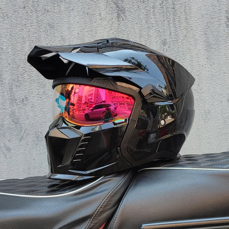 ORZ Street Fighter Combination Helmet Motorcycle Helmet Men's and Women's Retro Full Helmet Four Seasons Detachable DOT