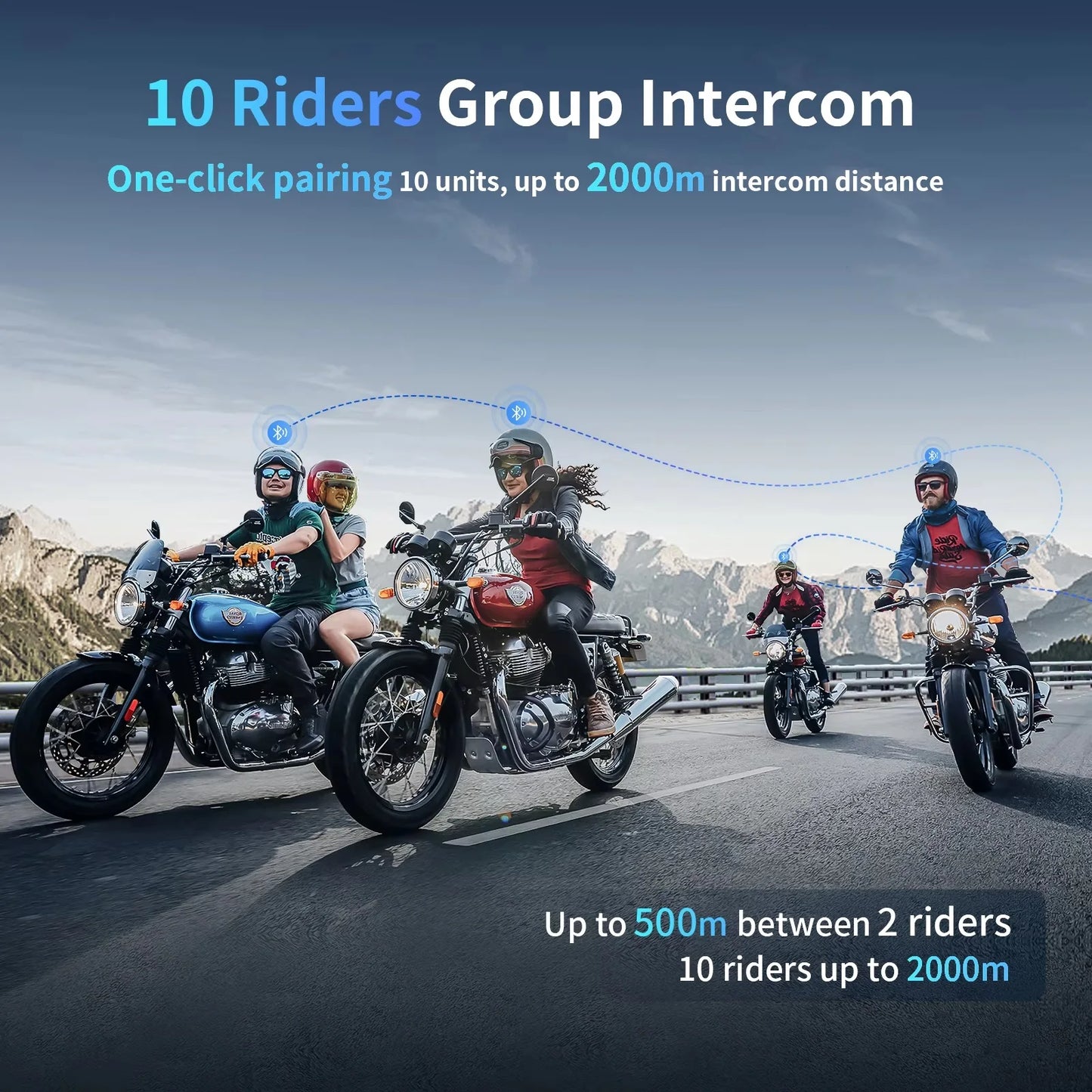 2pcs Fodsports FX8 Pro Motorcycle Helmet Intercom Bluetooth Headset Interphone,10 Riders 2000M,Dual Chip,Support APP.