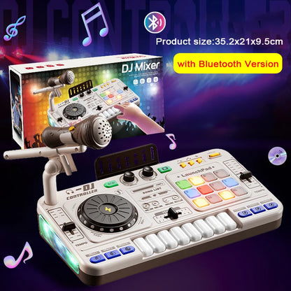 Kid DJ Mixer with Microphone Electronic Piano Keyboard Bluetooth DJ Turntable Controller Musical Instrument Kid Christmas Gift