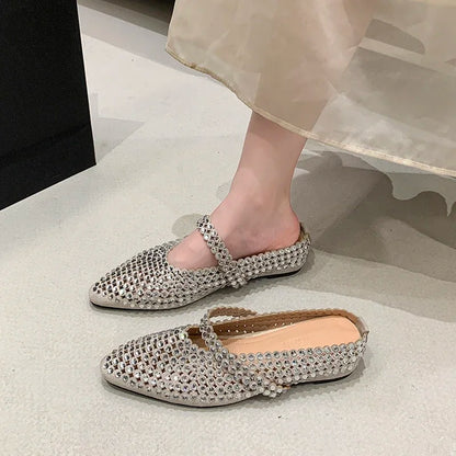 Crystal Women's Pointed Toe Slippers Luxury Flats Sandals Casual Mules Shoes Cozy New Trend Slides Fashion Dress Mujer Zapatos