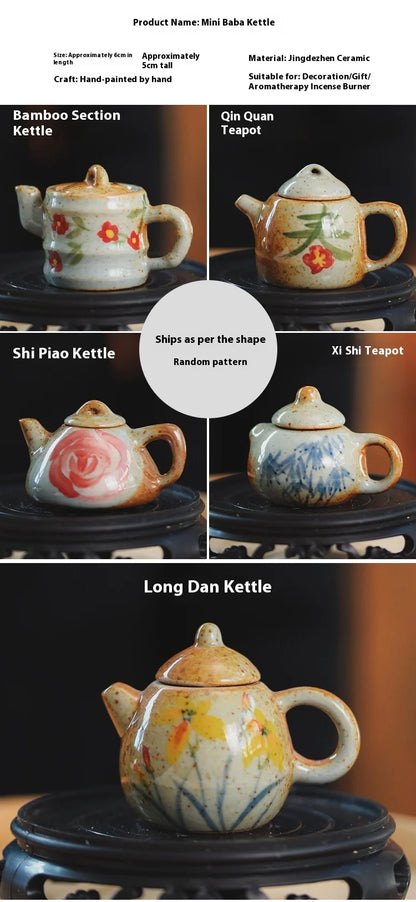 Mini Hand-Painted Ceramic Teapot Jingdezhen Hand- Pulled Tea Pet Micro Landscape Decorative Item Kitchen Dining Bar Essential