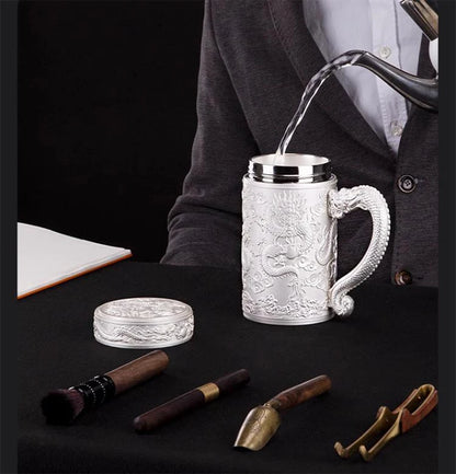 Teapot Thermos Inner Wall Sterling Silver S999 350-600ml Thermos Mug Stainless Steel Tumbler Thermos Travel Coffee Mug