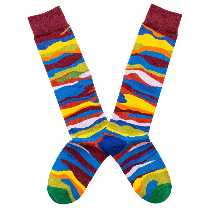 Socks Women's High Tube Calf Knee-length Socks Retro Illustration Art Abstract Street Autumn and Winter Cotton Socks High Sock