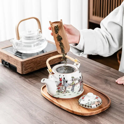 Household Porcelain Teapot Ceramic Large Capacity Pot Blue and White Retro Loop Handle Beam