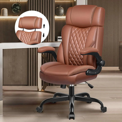 Office Chair Flip Up Arms, Executive Leather Office Chair Ergonomic Desk Chair with Lumbar Support, Adjustable, Customized