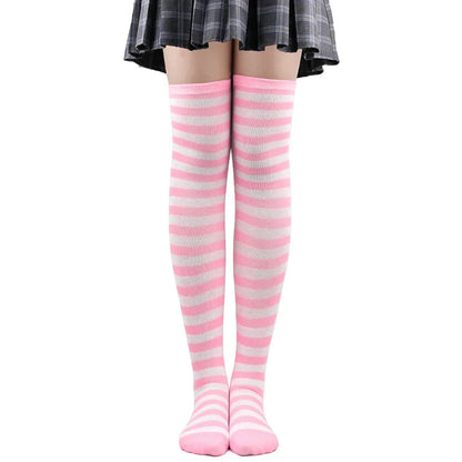 Womens Striped Thigh High Stockings Ladies Girls Black White pink Long Over Above Knee Socks femboy Cosplay Lolita Harajuku Y2k