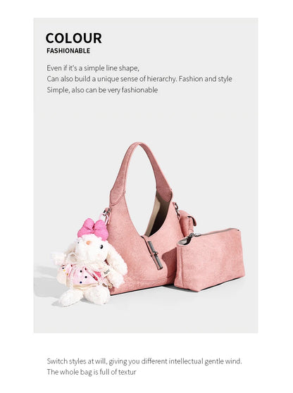 2026 New Pures Color Handbag with Long Shoulder Strap Messenger Bag Women's Designer Handbag Underarm Small Tote Bag