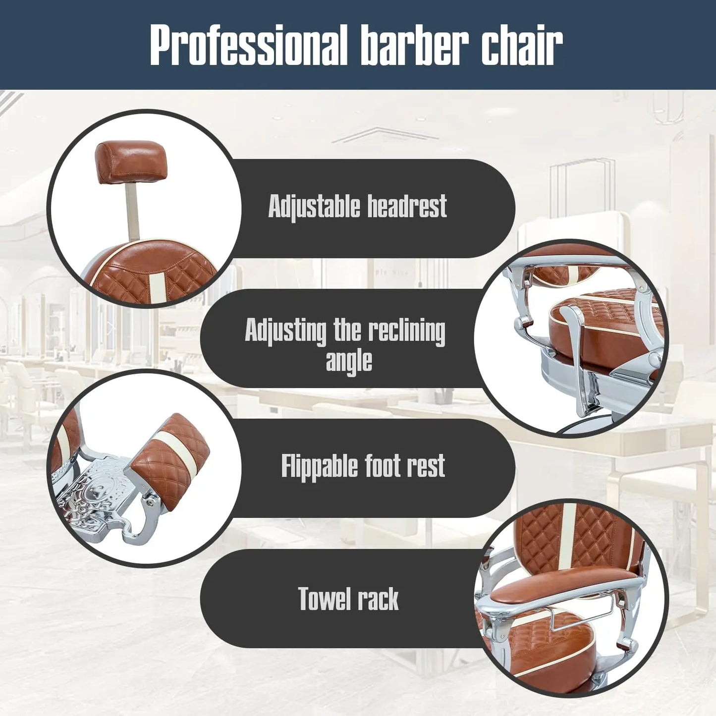 FRNIMAC Heavy Duty Barber Chair, All Purpose Vintage Style Mens Barber Chair Hydraulic Recline Salon Chair, Customized