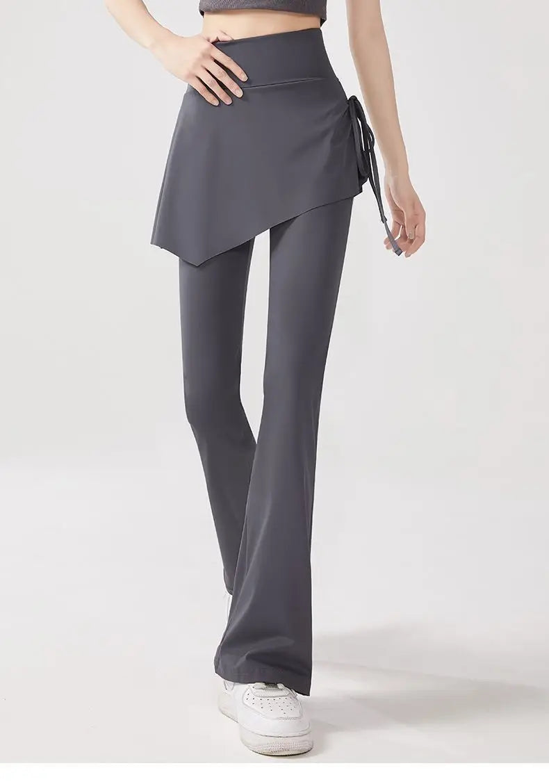 Women's Flare Pants with Skirt Overlay - High Waist Casual Bootcut Leggings