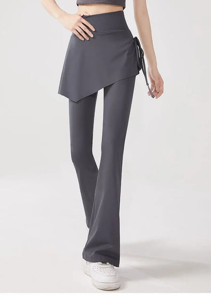 Women's Flare Pants with Skirt Overlay - High Waist Casual Bootcut Leggings