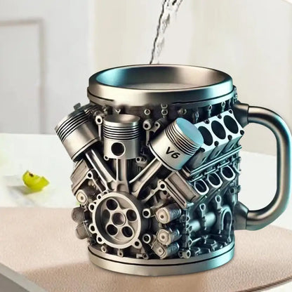 V6 V8 Engines Design Milk Drink Mug Stainless Steel Coffee Mug with Handle Water Drink Cup Insulated Beverage Drinkware