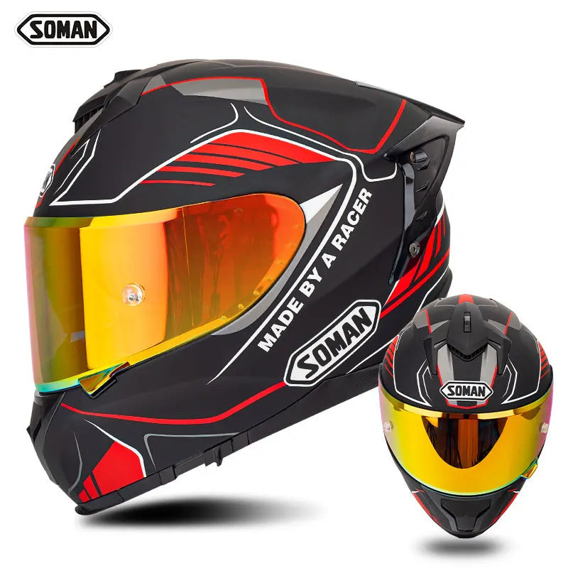 SOMAN ECE Motorcycle Helmet Adjustable Double Lenses Full Face Helmet Motocross Head Protection Anti-Fall Biker Motorbike Helmet