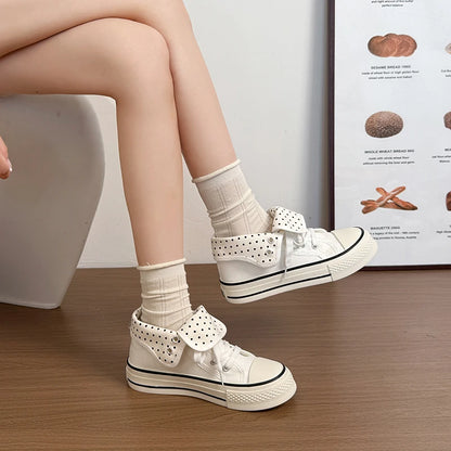 New High Help Canvas Shoes Dots Women's Casual Shoes Woman Vulcanize Sneakers Comfortable Sport Walking Platform Flats Shoes 015