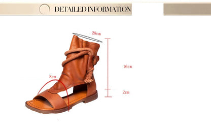 Birkuir High Top Open Toe Sandals For Women Summer Boots Luxury Hollow Out Beach Sandals Genuine Leather Flats Shoes Ladies