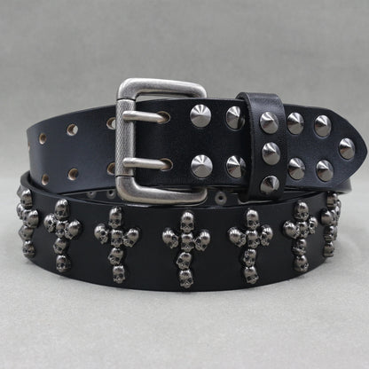 Heavy Metal Punk Belt Genuine Leather Hip Hop Belts For Men Cross Rivet Jeans belt male Strap Ceinture Homme designer belt