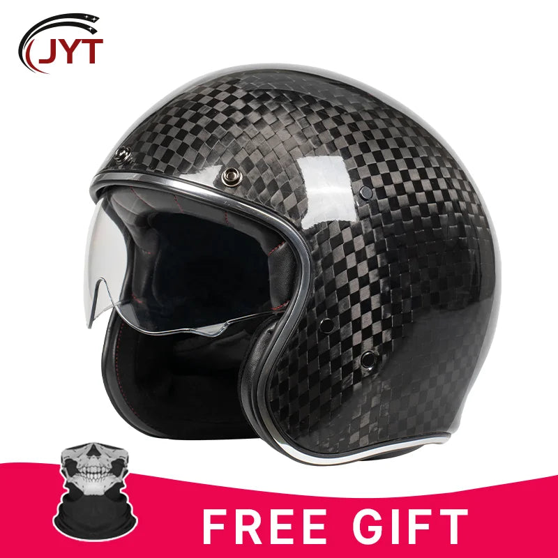 DOT Approved 12K Carbon Fiber Open Face Helmet with Visor Motorcycle Helmet Cascos Para Motos 3K 12K Jet Helmets Four Seasons