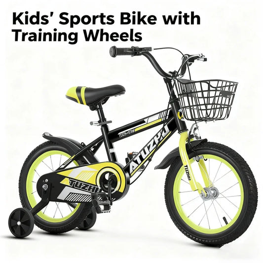 Bright Yellow Sports Style Children's Bicycle - 14 Inch 16 Inch 18 Inch Pedal Bikes for Boys And Girls Aged 3-9 Years Old