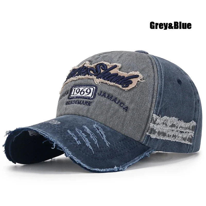 Scratched Brushed Patch Letter Embroidery Distressed Adjustable Cotton Hard Top Baseball Cap Sun Hat Trucker Caps Dad Hats