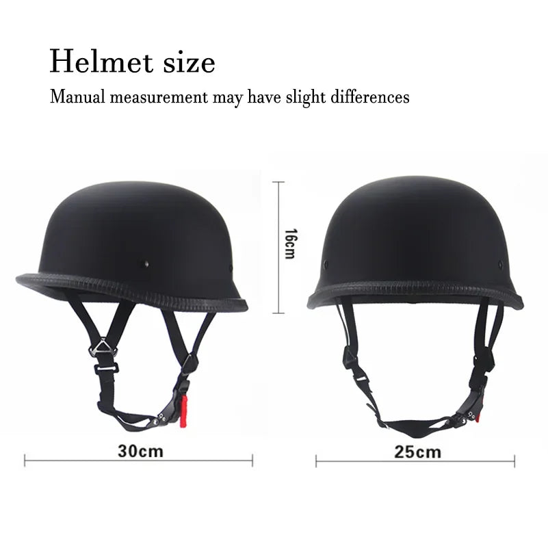 1PCS X M/L/XL/XXL Vintage Motorcycle Cruiser Helmet Half Face German Helmet Motorcycle Helmet Bright Black Car-styling DOT