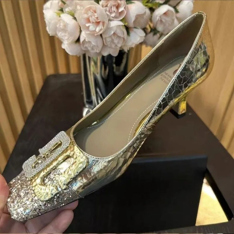 Women Pumps Spring Autumn French Style Ballets Woman Simple High Heels Women Retro Flat Heel Square Toe Simple Shoes Women