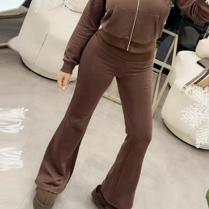 HXAO Fleece Flared Trousers Women's Pants Black Brown Grey Pants For Woman Chic High-Waisted Flared Trousers Casual Sports Pants
