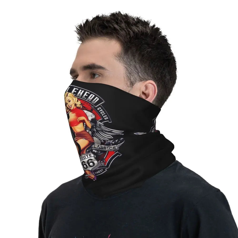 Custom Travel Motorcycle Ride Route 66 Bandana Winter Neck Warmer Windproof Wrap Face Scarf for Hiking Highways Gaiter Headband