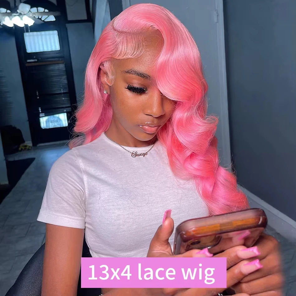 30 Inch Body Wave Pink 13x6 Hd Lace Frontal Human Hair Wig Light Pink Colored Human Hair Wigs 13x4 Hd Lace Front Wigs For Women
