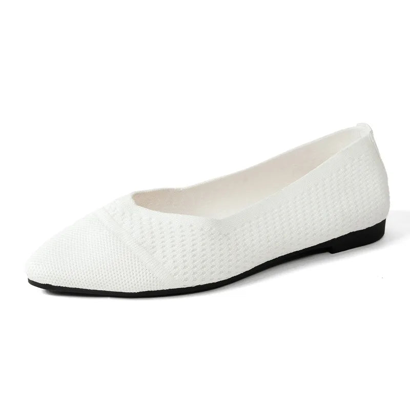 Summer Fashion Solid Color Low-Top Shoes Luxury Round Toe Women's Knit Slip-on Outdoor Walking Shopping Women's Flat Shoes 36-43