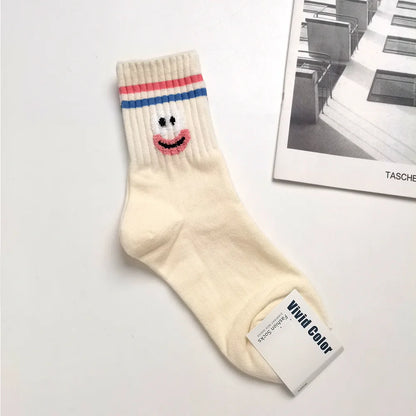 Designer socks Korean Style Cute Cartoon Playful expression Socks Women's Trendy Japanese Pure Cotton Fun Quirky Mid-Calf Socks