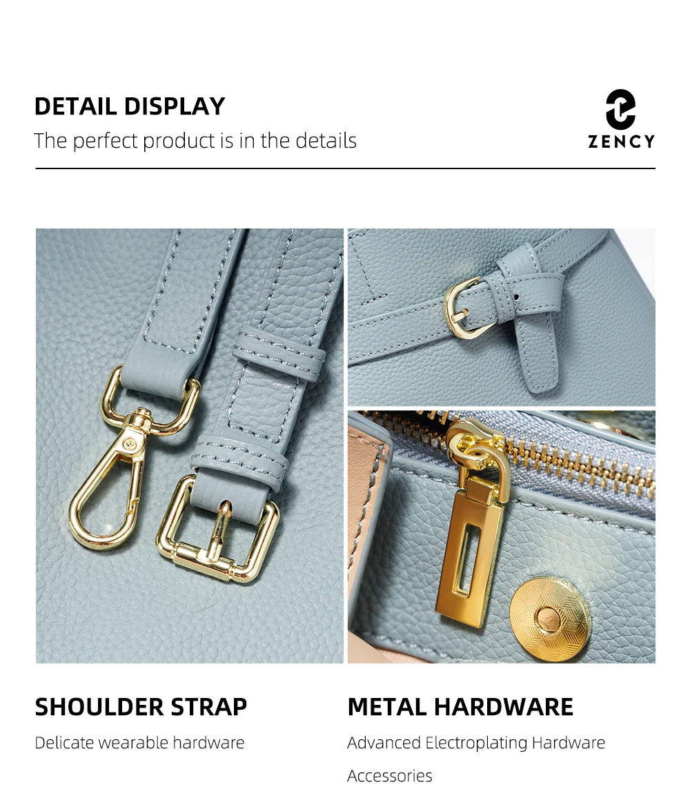 Zency Fashion Genuine Leather Top-handle Bag For Women Luxury Designer Crossbody Bag Zipper Purse Elegant OL Work Bag Tote Sac