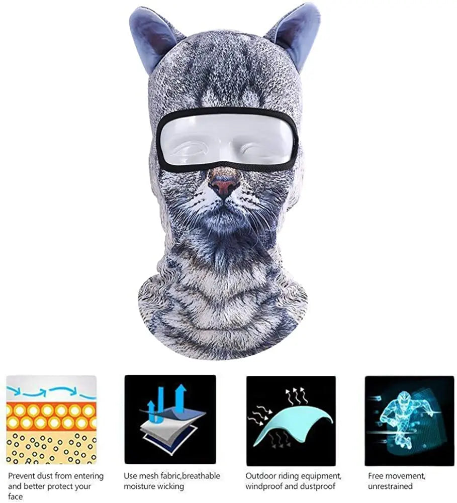 3D Animal Balaclava Bicycle Cycling Ski Hats Party Cat Dog Full Face Mask Funny Neck Gaiter Windproof Soft Animal with Ears Hats