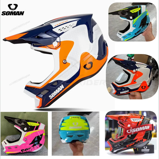 SOMAN CE Certified Off Road Motorcycle Helmet Мотошлем Lightweight Breathable Personalized Adult Motocross Capacete 0.15
