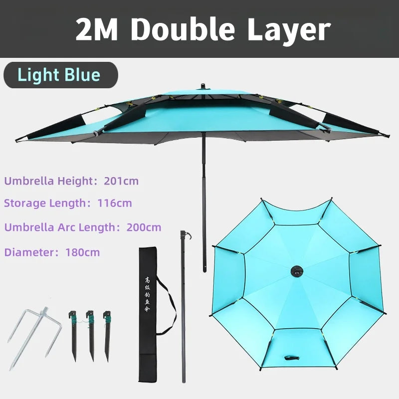 For 1-2 Person Fishing Umbrella Double Vinyl Coating Sunshade Windproof Waterproof Outdoor Stand Umbrella With Ground Insert