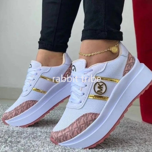 New Women's Casual Shoes Lightweight Color Blocked Womens Vulcanized Shoes Lace Up Flat Bottomed Women's Shoes Thick Soled Shoes