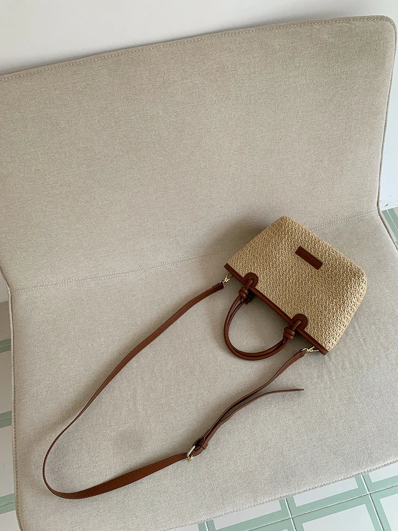 Summer Vacation Women's Beach Straw Shoulder Bag Retro Design Ladies Portable Crossbody Bags Knot Basket Woven Tote Handbags