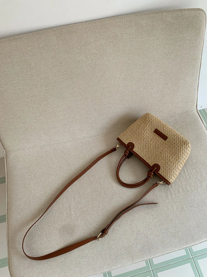 Summer Vacation Women's Beach Straw Shoulder Bag Retro Design Ladies Portable Crossbody Bags Knot Basket Woven Tote Handbags