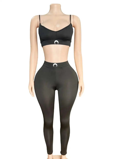 Black Tank Top Set Women Two Piece Pants Moon Print Ins High Street Summer Sexy Slim Fit Versatile Outerwear