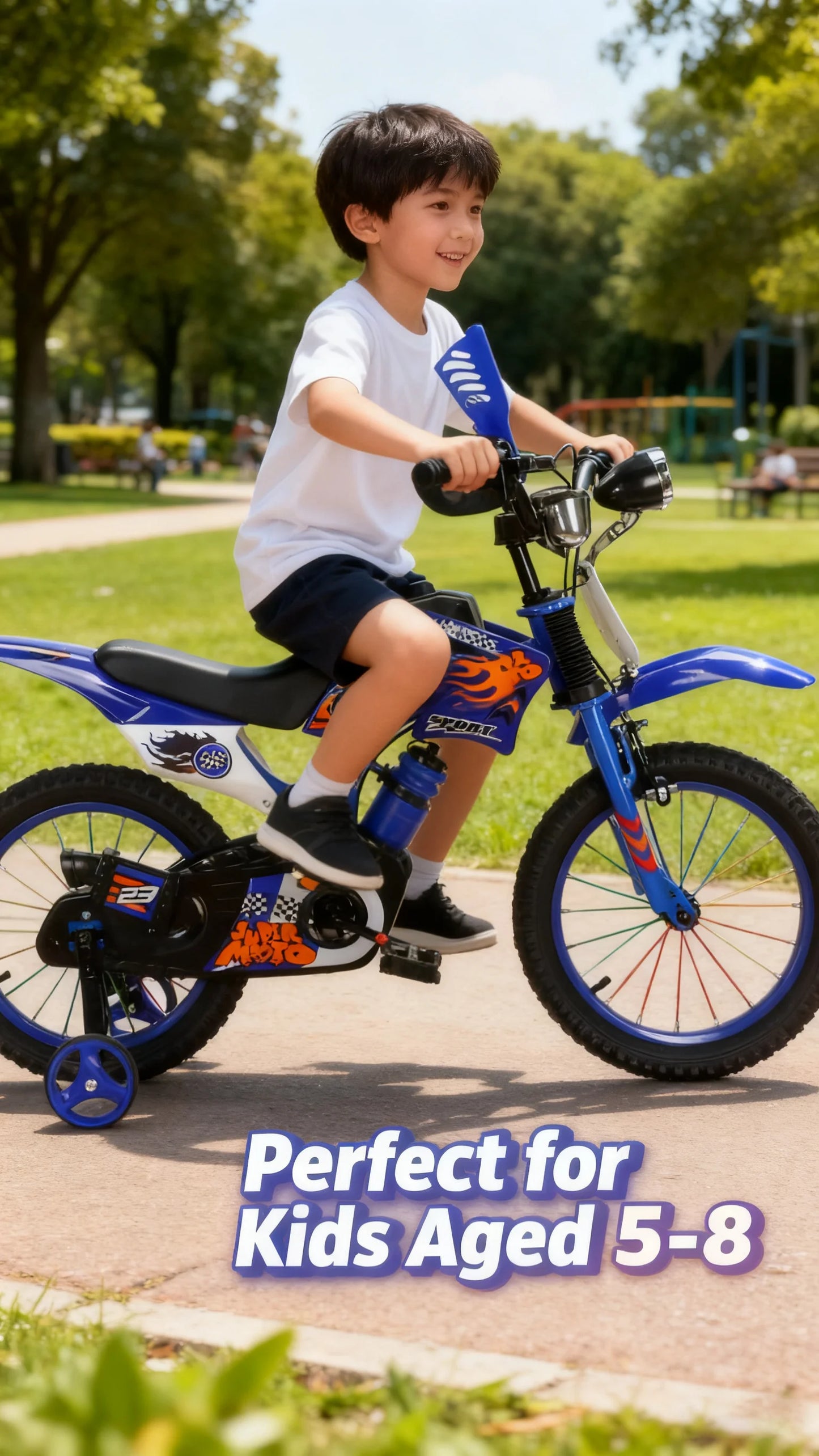 Blue Children's Off-Road Motorcycle Bicycle Pedal Bike with Headlamp Boys And Girls 12-16 Inch Cro