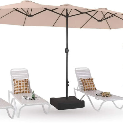Large 15ft Rectangle Patio Umbrella with Stand, Outdoor Double-Sided Market Umbrella for Poolside and Backyard, Beige