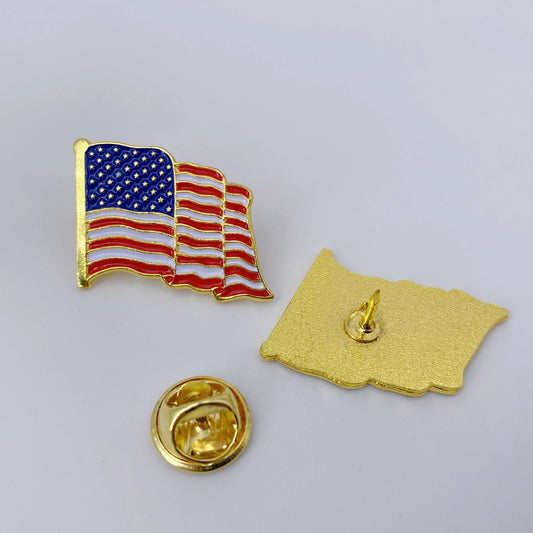 American Flag Pin Gold Plated Enamel Patriotic Waving USA Lapel Pin - Bulk Pack for Suit, Coats, Lanyards, Hats