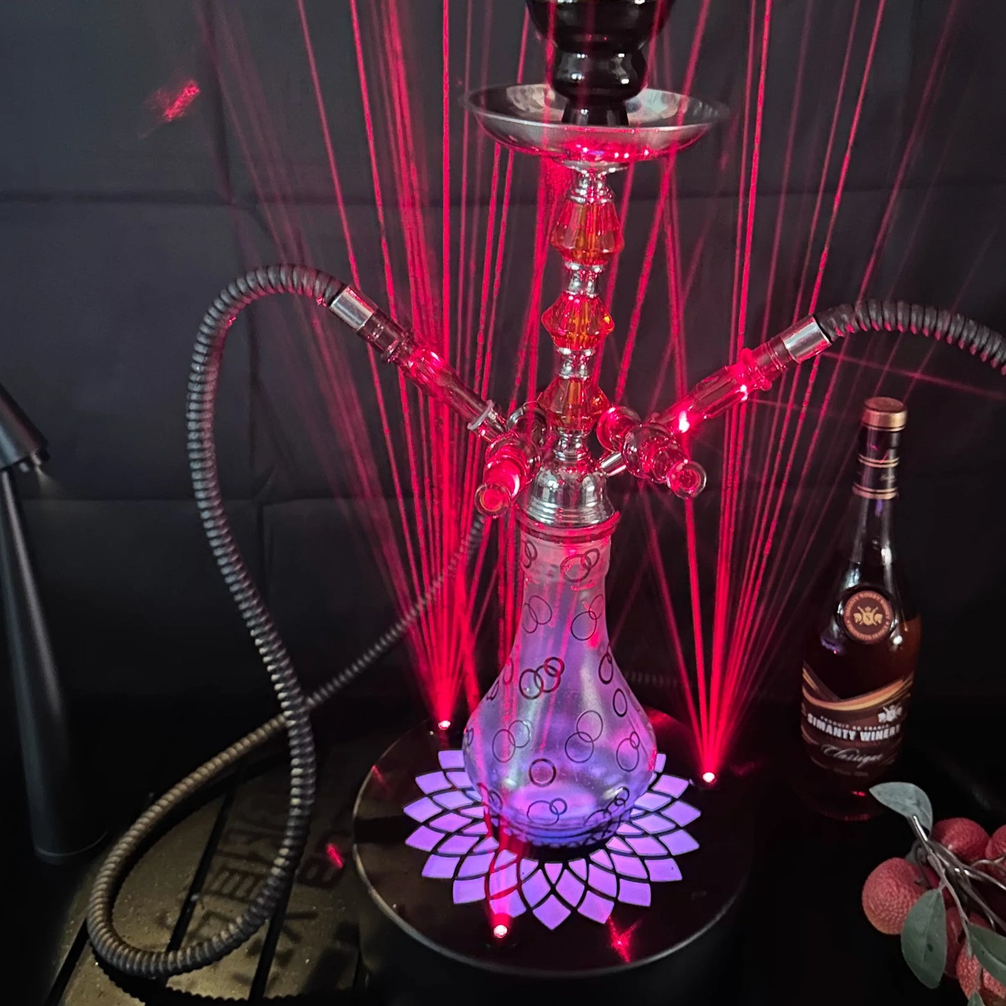 LED Smoking Table Lamp with Laser Light & Charging Base for Hookah Portable Neon Smoke Glow Lamp for Bar Party Laser Effects