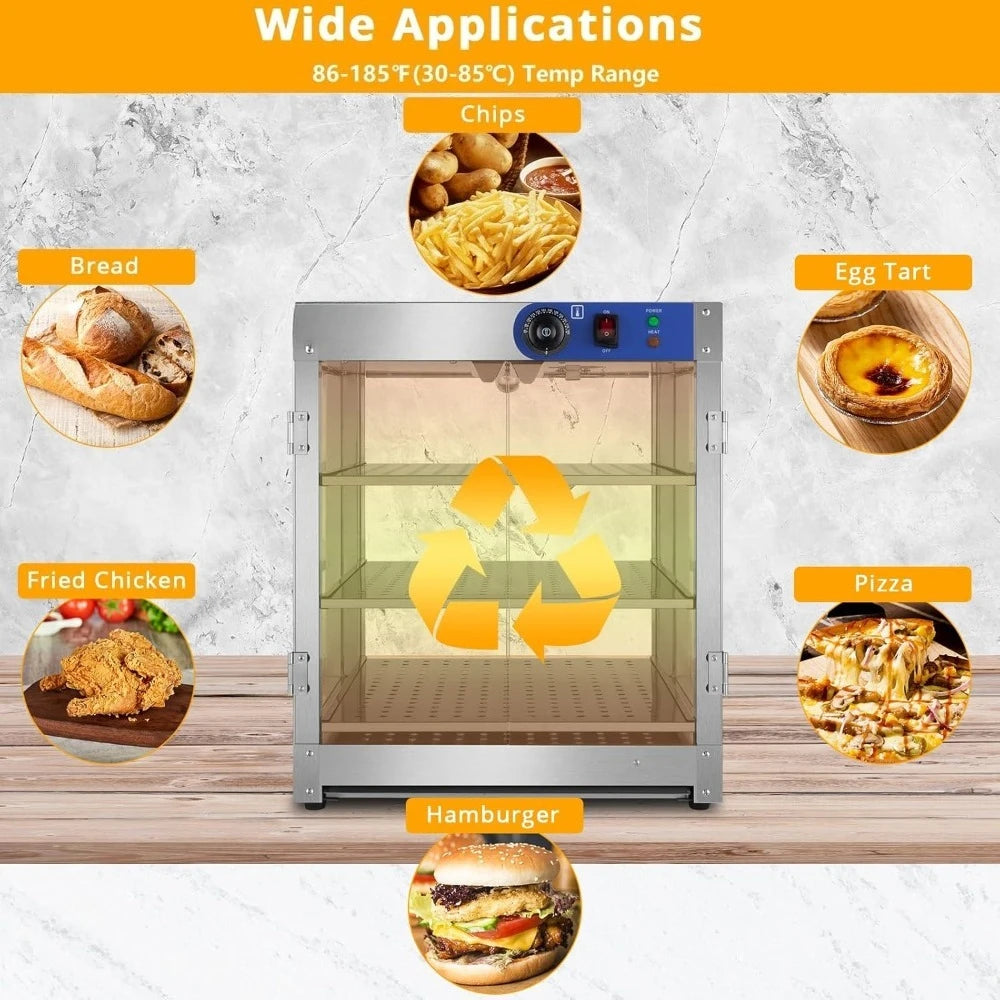 NEW 3-Tier Food Warmer, 800W Commercial Food Warmer Display Electric Countertop Food Pizza Warmer with LED Lighting -Hot Sale