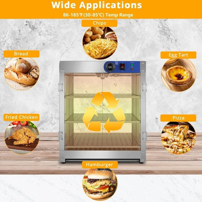 NEW 3-Tier Food Warmer, 800W Commercial Food Warmer Display Electric Countertop Food Pizza Warmer with LED Lighting -Hot Sale